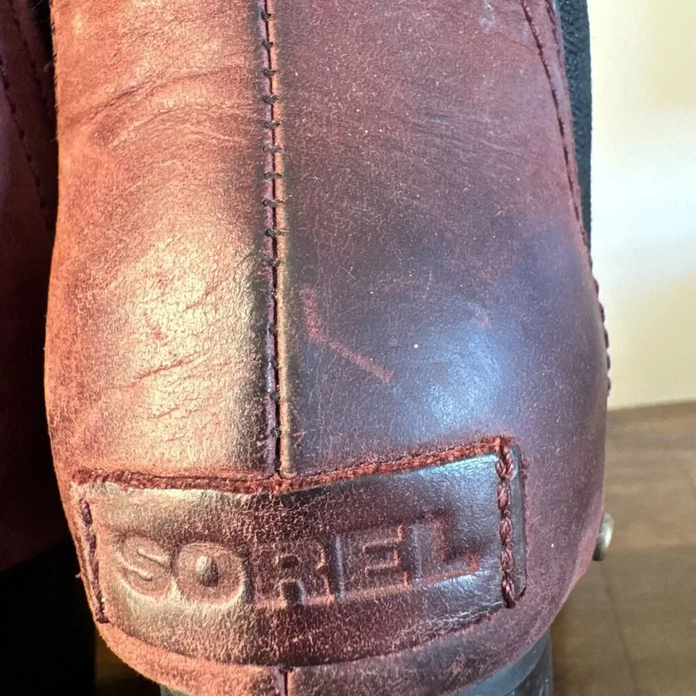Sorel Burgundy Leather Combat Ankle Boots Women's 8 Casual Rugged